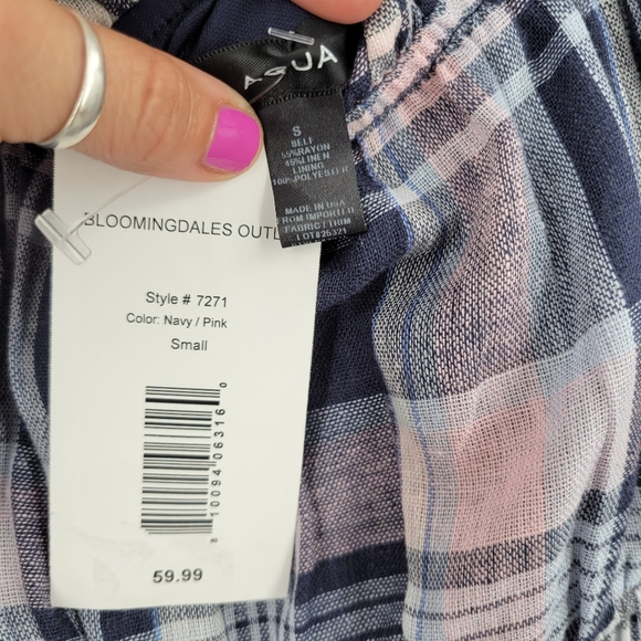 AQUA Linen Plaid Prairie Maxi Dress Navy - Picture 11 of 11